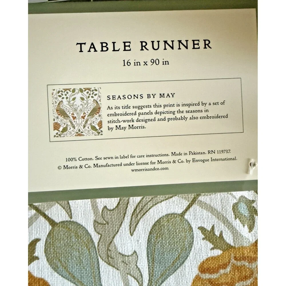 Morris & Co Seasons By May Table Runner Bird Flower Floral Reversible 16x90